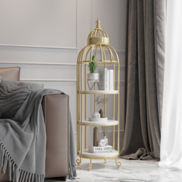 Modern Bird Cage Shaped Plant Flower Stand Bathroom Storage Tower Gold Bookcase - thumbnail 4