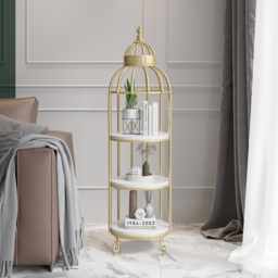 Modern Bird Cage Shaped Plant Flower Stand Bathroom Storage Tower Gold Bookcase - thumbnail 3