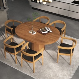 Modern Curved Back 4-Piece Dining Chair Upholstered Leather Walnut Wooden Armchair - thumbnail 3