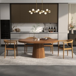Modern Curved Back 4-Piece Dining Chair Upholstered Leather Walnut Wooden Armchair - thumbnail 4