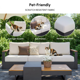 Convertible Outdoor Sectional Sofa Set with Teak & Aluminium Frame, Dark Grey & Warm White - thumbnail 7
