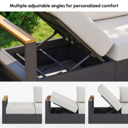 Convertible Outdoor Sectional Sofa Set with Teak & Aluminium Frame, Dark Grey & Warm White - thumbnail 8