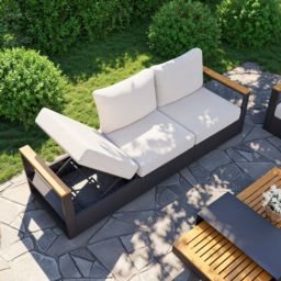 Convertible Outdoor Sectional Sofa Set with Teak & Aluminium Frame, Dark Grey & Warm White - thumbnail 9