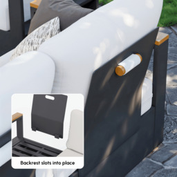 Convertible Outdoor Sectional Sofa Set with Teak & Aluminium Frame, Dark Grey & Warm White - thumbnail 9