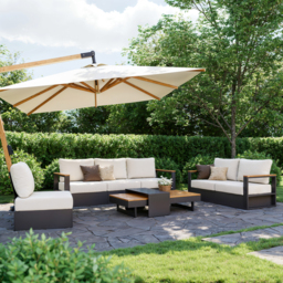 Convertible Outdoor Sectional Sofa Set with Teak & Aluminium Frame, Dark Grey & Warm White - thumbnail 5
