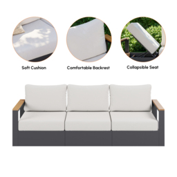 Convertible Outdoor Sectional Sofa Set with Teak & Aluminium Frame, Dark Grey & Warm White - thumbnail 8