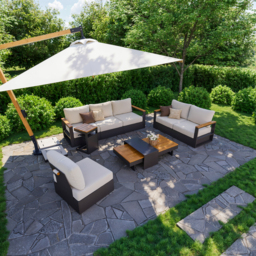 Convertible Outdoor Sectional Sofa Set with Teak & Aluminium Frame, Dark Grey & Warm White - thumbnail 5
