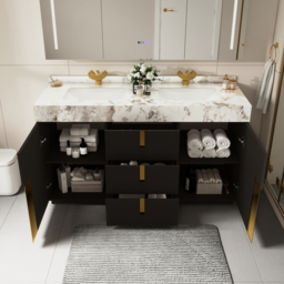 Artis 150 cm Double Sink Bathroom Vanity with Sintered Stone Countertop, 3 Drawers - thumbnail 4
