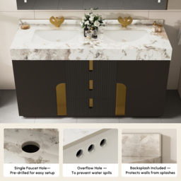 Artis 150 cm Double Sink Bathroom Vanity with Sintered Stone Countertop, 3 Drawers - thumbnail 8