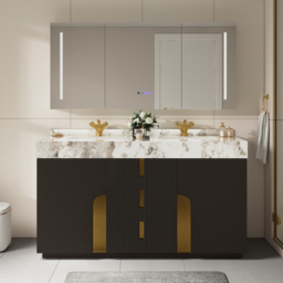 Artis 150 cm Double Sink Bathroom Vanity with Sintered Stone Countertop, 3 Drawers - thumbnail 1