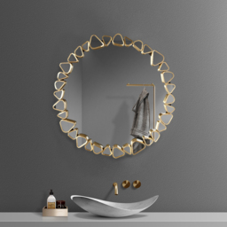 600mm Modern Large Gold Round Pebble Wall Mirror Decor with Geometric Frame Living Room - thumbnail 9