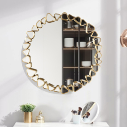 600mm Modern Large Gold Round Pebble Wall Mirror Decor with Geometric Frame Living Room - thumbnail 2