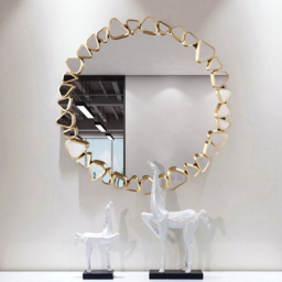600mm Modern Large Gold Round Pebble Wall Mirror Decor with Geometric Frame Living Room - thumbnail 1