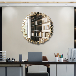 600mm Modern Large Gold Round Pebble Wall Mirror Decor with Geometric Frame Living Room - thumbnail 7