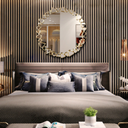 600mm Modern Large Gold Round Pebble Wall Mirror Decor with Geometric Frame Living Room - thumbnail 8