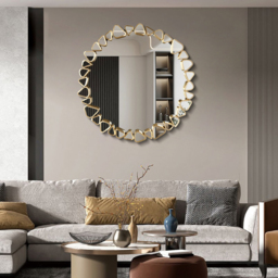 600mm Modern Large Gold Round Pebble Wall Mirror Decor with Geometric Frame Living Room - thumbnail 5