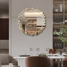 600mm Modern Large Gold Round Pebble Wall Mirror Decor with Geometric Frame Living Room - thumbnail 6