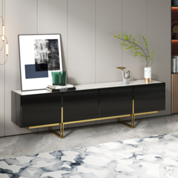 Grovyn 200 cm Sintered Stone Top Fluted TV Stand with Spacious Cabinets - thumbnail 4