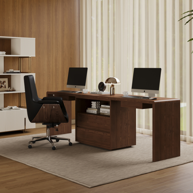 Modern 240 cm Rectangular Brown Double Desk with 4 Drawers & 1 Cabinet, Seats 2 - image 1