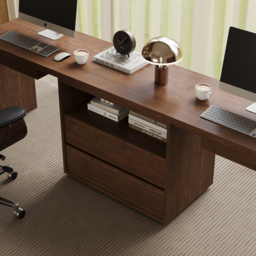 Modern 240 cm Rectangular Brown Double Desk with 4 Drawers & 1 Cabinet, Seats 2 - thumbnail 7