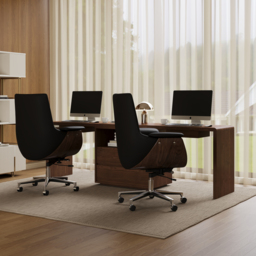 Modern 240 cm Rectangular Brown Double Desk with 4 Drawers & 1 Cabinet, Seats 2 - thumbnail 3