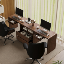Modern 240 cm Rectangular Brown Double Desk with 4 Drawers & 1 Cabinet, Seats 2 - thumbnail 4