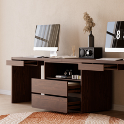 Modern 240 cm Rectangular Brown Double Desk with 4 Drawers & 1 Cabinet, Seats 2 - thumbnail 8