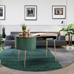 Mid-Century Modern Curved Office Desk Computer Desk with Shelf & Storage - thumbnail 5