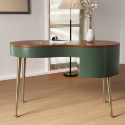 Mid-Century Modern Curved Office Desk Computer Desk with Shelf & Storage - thumbnail 8