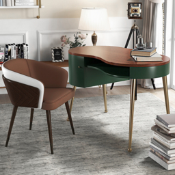 Mid-Century Modern Curved Office Desk Computer Desk with Shelf & Storage - thumbnail 3