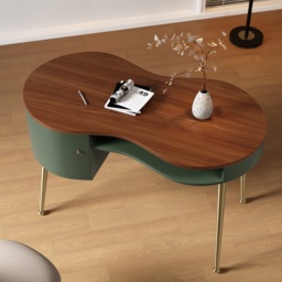 Mid-Century Modern Curved Office Desk Computer Desk with Shelf & Storage - thumbnail 9