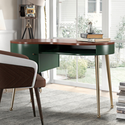 Mid-Century Modern Curved Office Desk Computer Desk with Shelf & Storage - thumbnail 6