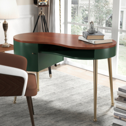 Mid-Century Modern Curved Office Desk Computer Desk with Shelf & Storage - thumbnail 4