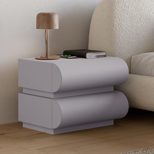 Modern Light Grey Leather Smart Nightstand with Wireless Charger 2 Drawers Bedside Table with USB & Type-C Ports Set of 2 - image 1