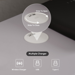 Modern Light Grey Leather Smart Nightstand with Wireless Charger 2 Drawers Bedside Table with USB & Type-C Ports Set of 2 - thumbnail 9