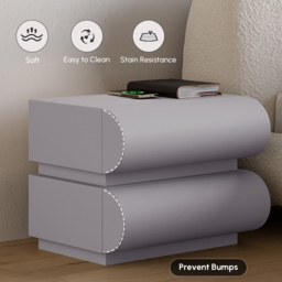 Modern Light Grey Leather Smart Nightstand with Wireless Charger 2 Drawers Bedside Table with USB & Type-C Ports Set of 2 - thumbnail 5