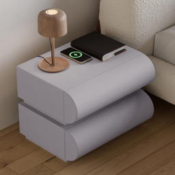 Modern Light Grey Leather Smart Nightstand with Wireless Charger 2 Drawers Bedside Table with USB & Type-C Ports Set of 2 - thumbnail 3