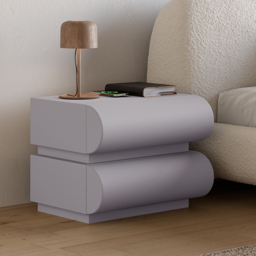 Modern Light Grey Leather Smart Nightstand with Wireless Charger 2 Drawers Bedside Table with USB & Type-C Ports Set of 2 - thumbnail 1