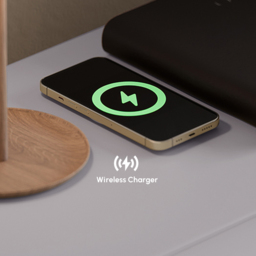 Modern Light Grey Leather Smart Nightstand with Wireless Charger 2 Drawers Bedside Table with USB & Type-C Ports Set of 2 - thumbnail 7