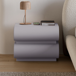 Modern Light Grey Leather Smart Nightstand with Wireless Charger 2 Drawers Bedside Table with USB & Type-C Ports Set of 2 - thumbnail 2