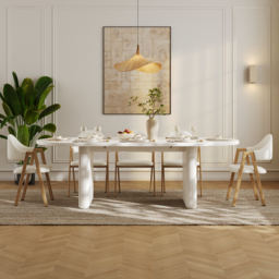 Japandi 2000mm-2400mm Oval Extendable White Dining Table & 8 Dining Chair Set - thumbnail 4