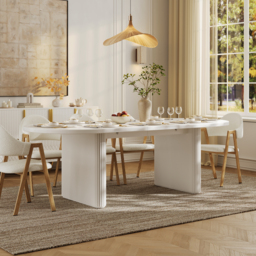 Japandi 2000mm-2400mm Oval Extendable White Dining Table & 8 Dining Chair Set - thumbnail 3