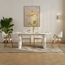 Japandi 2000mm-2400mm Oval Extendable White Dining Table & 8 Dining Chair Set - thumbnail 5