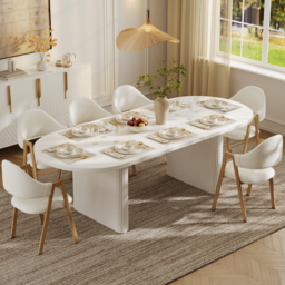 Japandi 2000mm-2400mm Oval Extendable White Dining Table & 8 Dining Chair Set - thumbnail 2