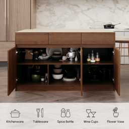 205-284cm Modern Extendable Sintered Stone Kitchen Island Walnut with Doors and Drawers - thumbnail 8