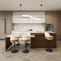 205-284cm Modern Extendable Sintered Stone Kitchen Island Walnut with Doors and Drawers