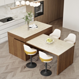 205-284cm Modern Extendable Sintered Stone Kitchen Island Walnut with Doors and Drawers - thumbnail 4