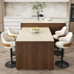 205-284cm Modern Extendable Sintered Stone Kitchen Island Walnut with Doors and Drawers - thumbnail 6