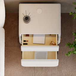 Curva Smart Boucle Bedside Table with Wood Legs 2-Drawer Bedside Table in White - thumbnail 4