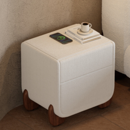 Curva Smart Boucle Bedside Table with Wood Legs 2-Drawer Bedside Table in White - thumbnail 2